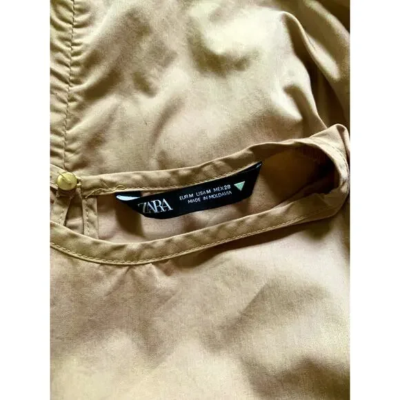 ZARA Cotton Puffed Sleeve Cotton Tiered Ruffle Blush Maxi Dress Size Medium - Picture 6 of 7